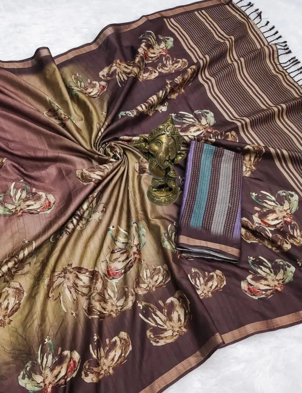Mauve Purple Tussar Silk Digital Floral Printed Saree